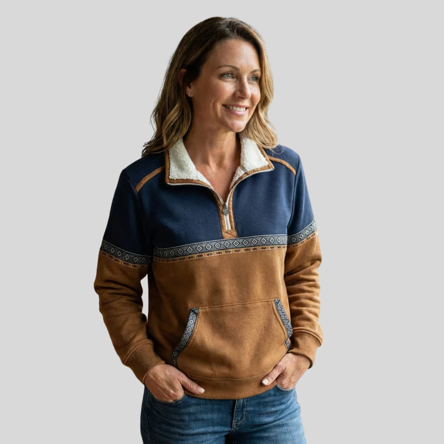 ELIZA & MAREN | SHERPA COLLAR HALF-ZIP PULLOVER FOR WOMEN