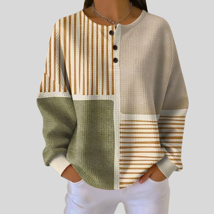 ELIZA & MAREN | SAGE COLORBLOCK HENLEY SWEATSHIRT FOR WOMEN