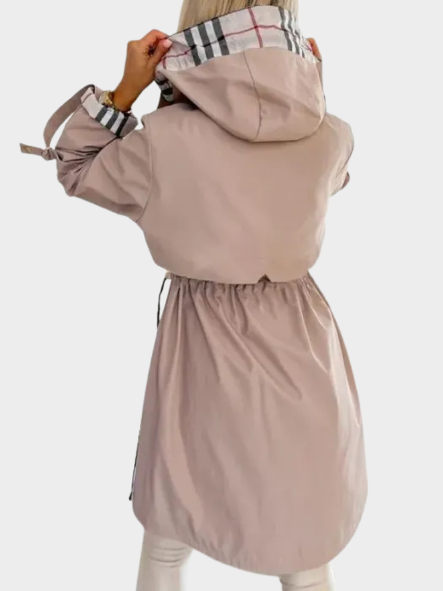 Back view of coat with gathered waist