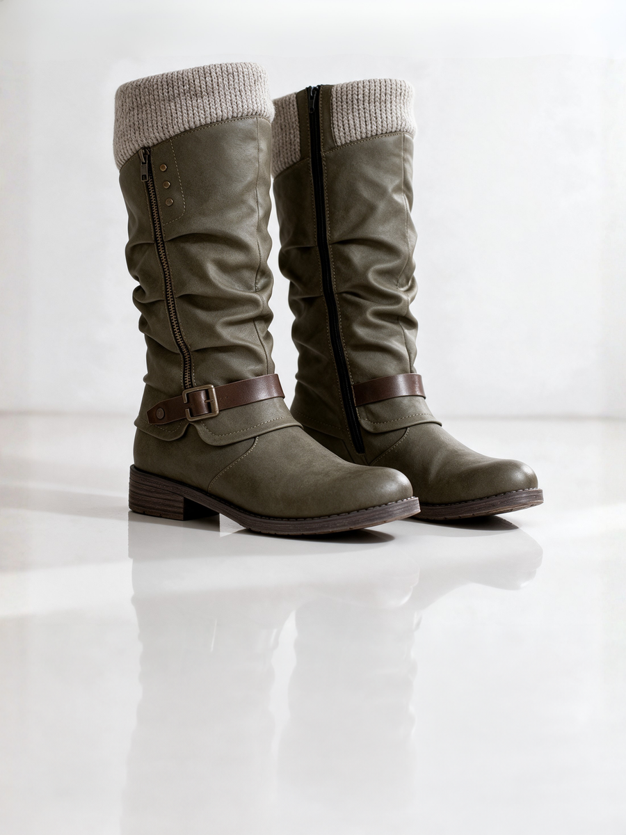 ELIZA & MAREN | KNIT COLLAR MID-CALF BOOTS FOR WOMEN