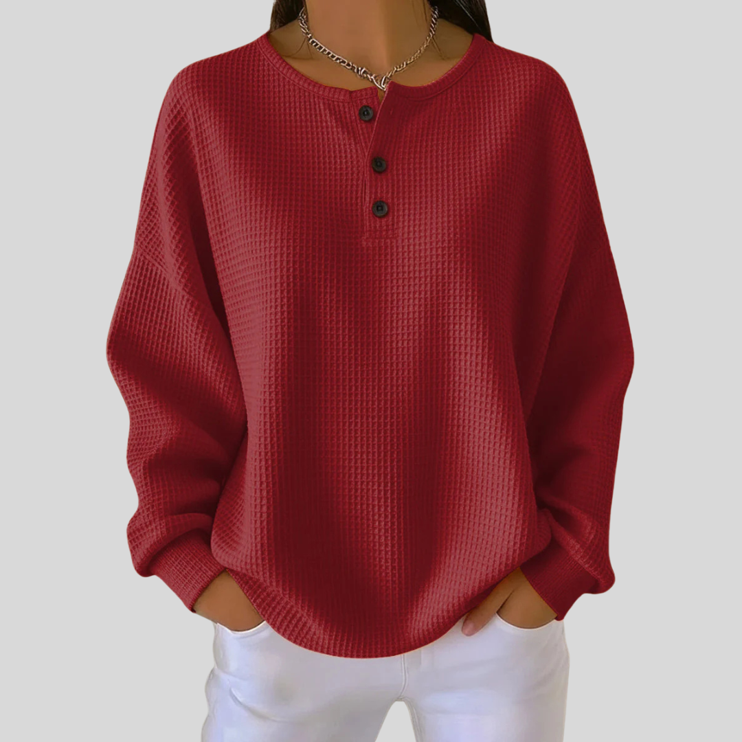 ELIZA & MAREN | PLAIN WAFFLE HENLEY SWEATSHIRT FOR WOMEN