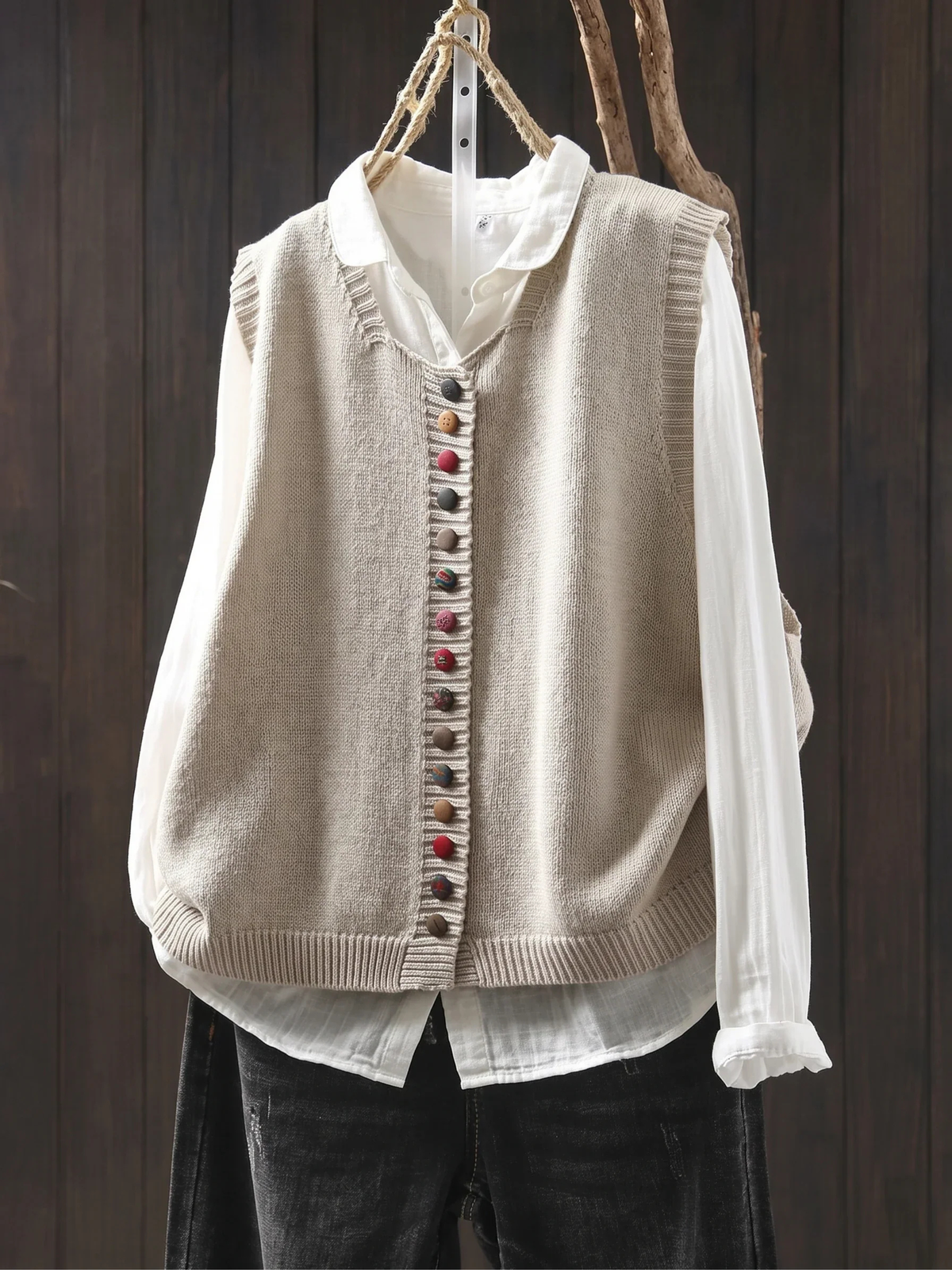 ELIZA & MAREN | COLORFUL BUTTON KNIT VEST FOR WOMEN