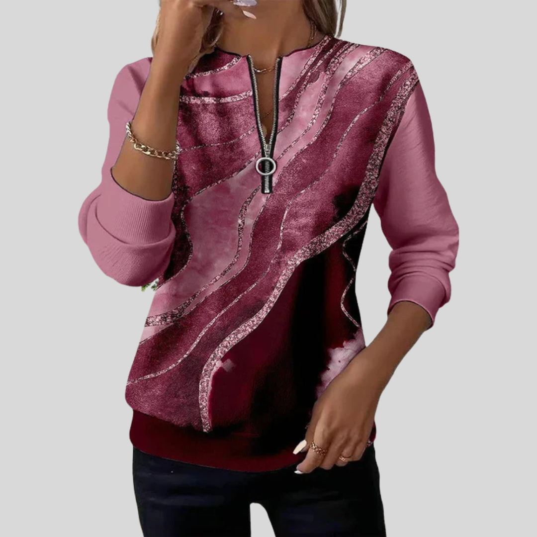 ELIZA & MAREN | WAVE PRINT HALF-ZIP SWEATSHIRT FOR WOMEN