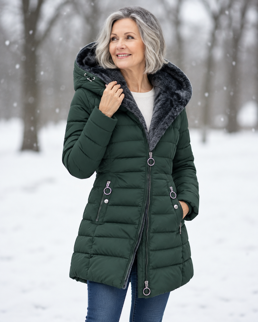 ELIZA & MAREN | QUILTED HIGH HOOD COAT FOR WOMEN