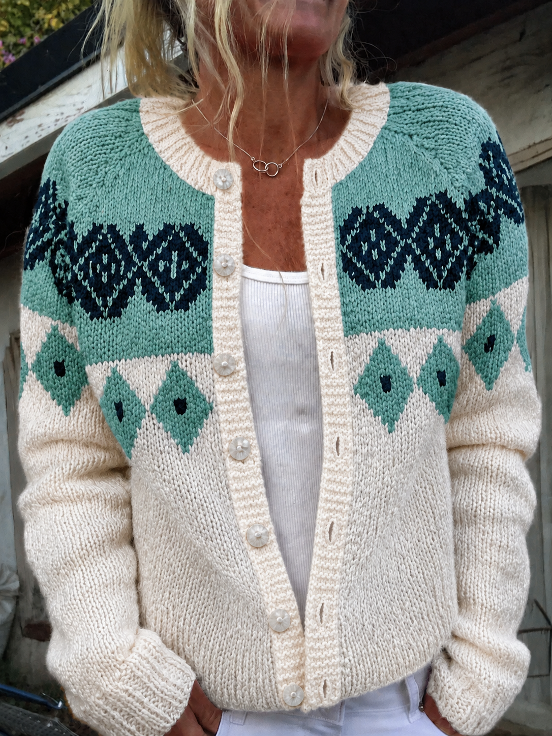 ELIZA & MAREN | GEOMETRIC YOKE KNIT CARDIGAN FOR WOMEN
