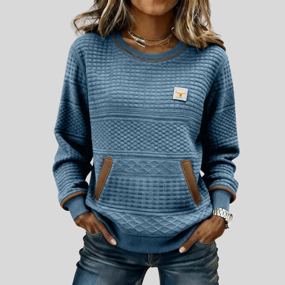 ELIZA & MAREN | TEXTURED CREW NECK SWEATSHIRT FOR WOMEN