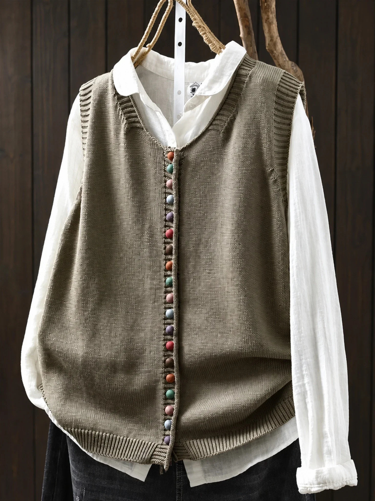 ELIZA & MAREN | COLORFUL BUTTON KNIT VEST FOR WOMEN