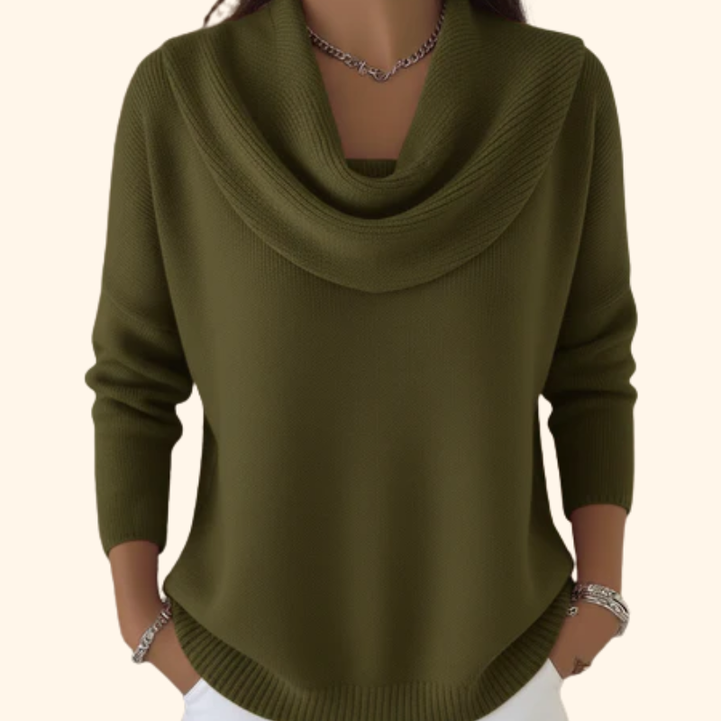 ELIZA & MAREN | DRAPED NECK KNIT SWEATER FOR WOMEN