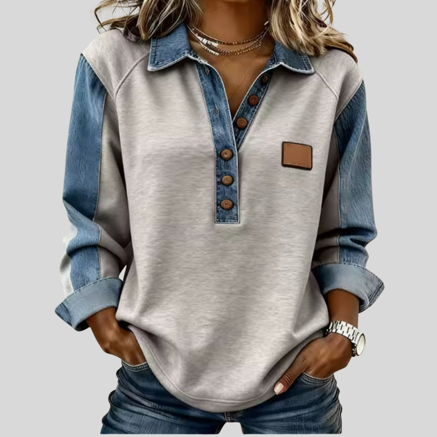 ELIZA & MAREN | CONTRAST COLLAR KNIT PULLOVER FOR WOMEN