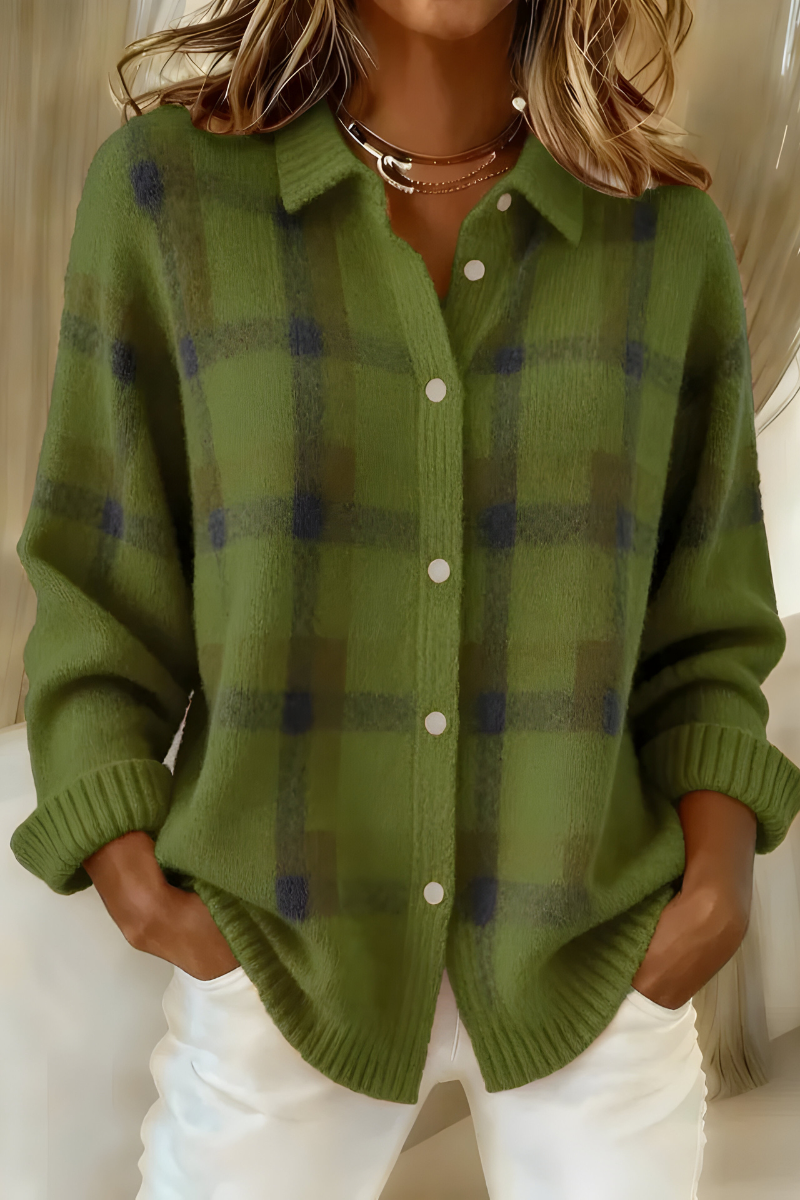 ELIZA & MAREN | CHECKERED KNIT CARDIGAN FOR WOMEN