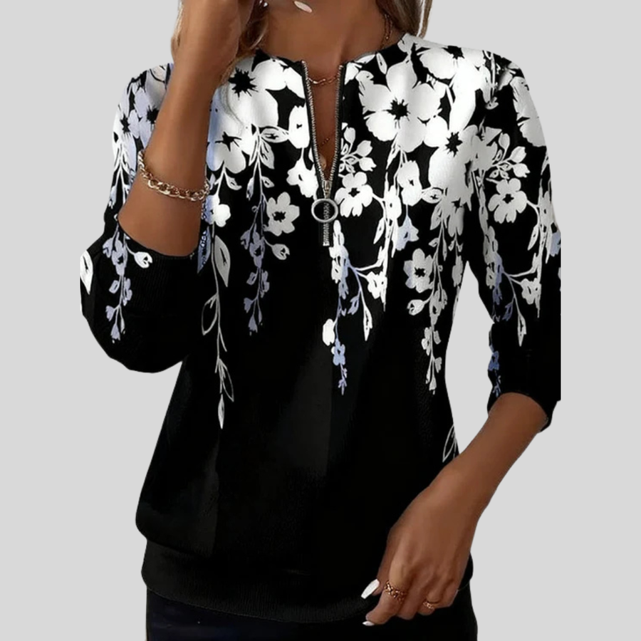 ELIZA & MAREN | FLORAL QUARTER-ZIP SWEATSHIRT FOR WOMEN