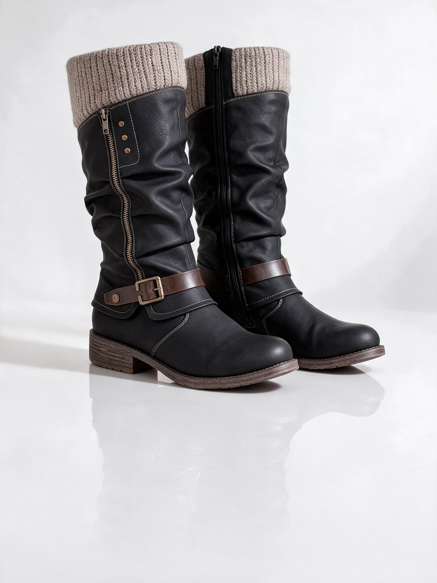 ELIZA & MAREN | KNIT COLLAR MID-CALF BOOTS FOR WOMEN