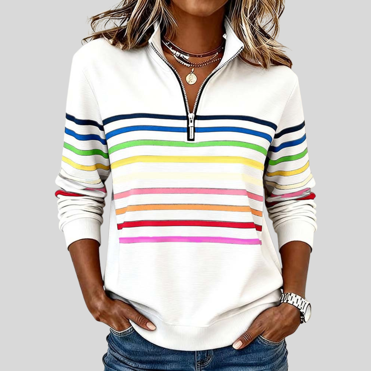ELIZA & MAREN | STRIPED QUARTER-ZIP SWEATSHIRT FOR WOMEN