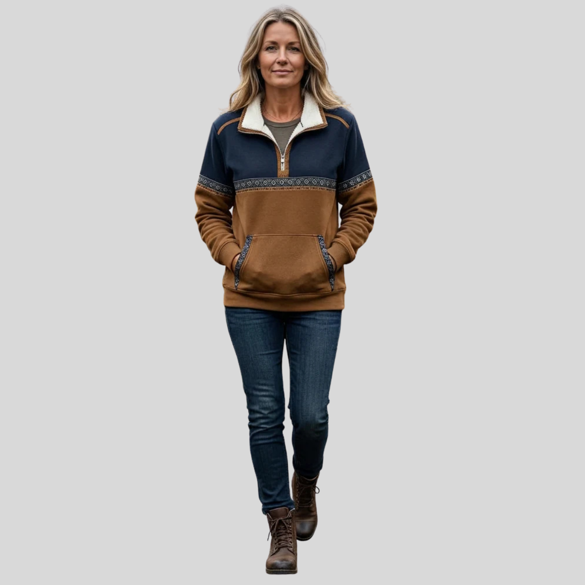 ELIZA & MAREN | SHERPA COLLAR HALF-ZIP PULLOVER FOR WOMEN