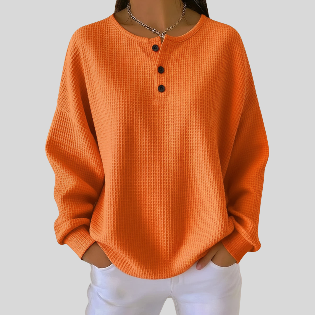 ELIZA & MAREN | PLAIN WAFFLE HENLEY SWEATSHIRT FOR WOMEN