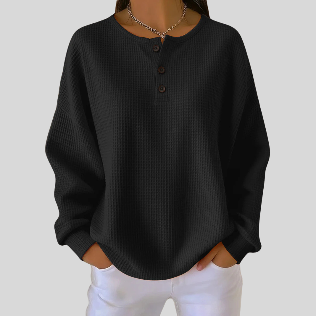 ELIZA & MAREN | PLAIN WAFFLE HENLEY SWEATSHIRT FOR WOMEN