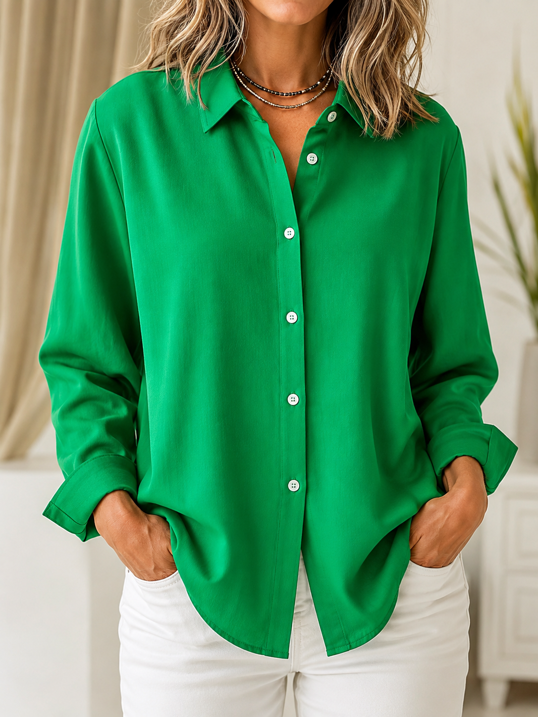 ELIZA & MAREN | SOLID BUTTON-UP BLOUSE FOR WOMEN
