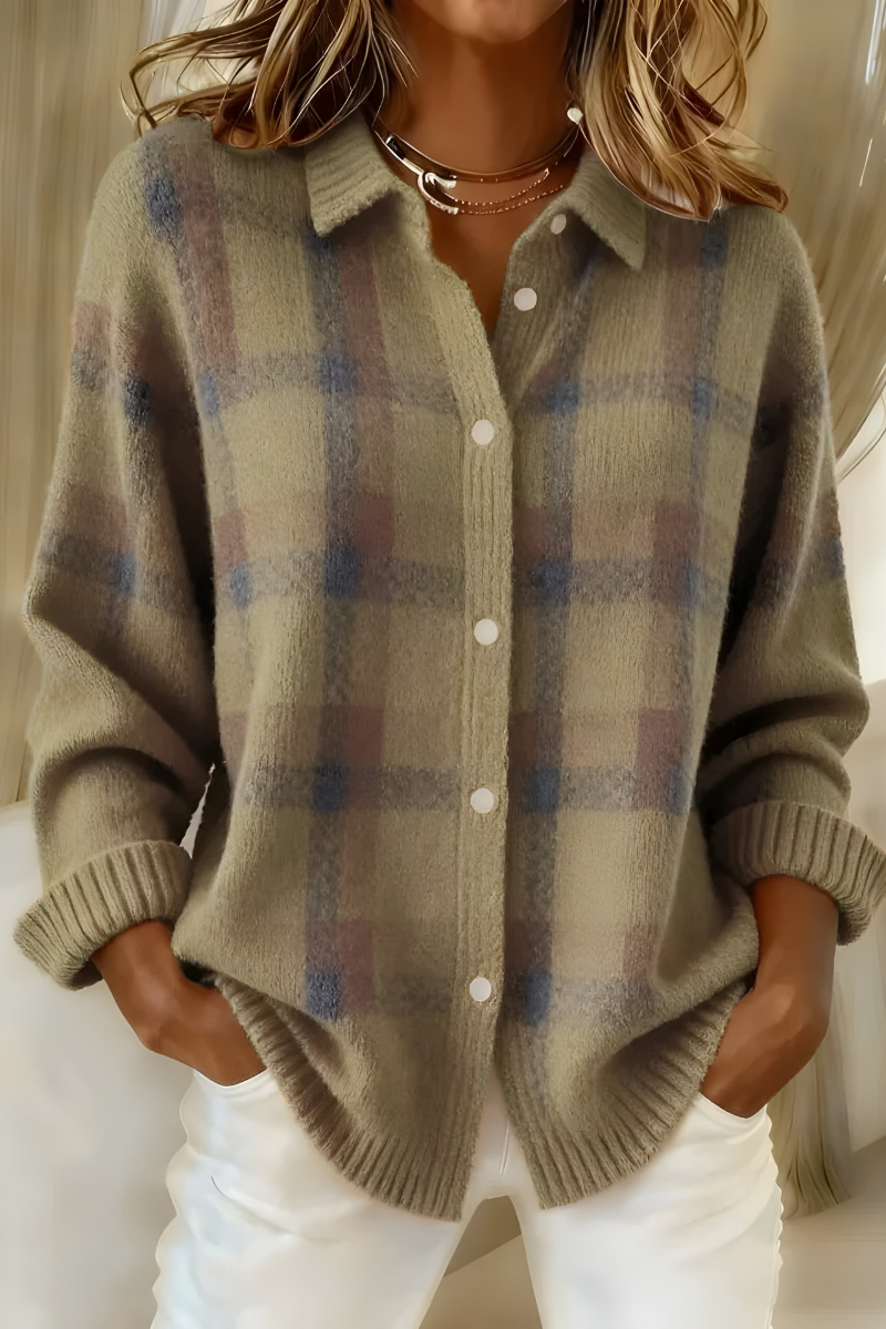 ELIZA & MAREN | CHECKERED KNIT CARDIGAN FOR WOMEN