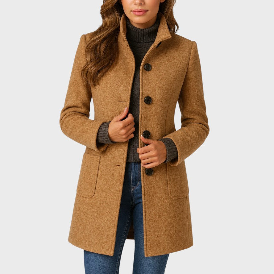 ELIZA & MAREN | STAND COLLAR BUTTON COAT FOR WOMEN