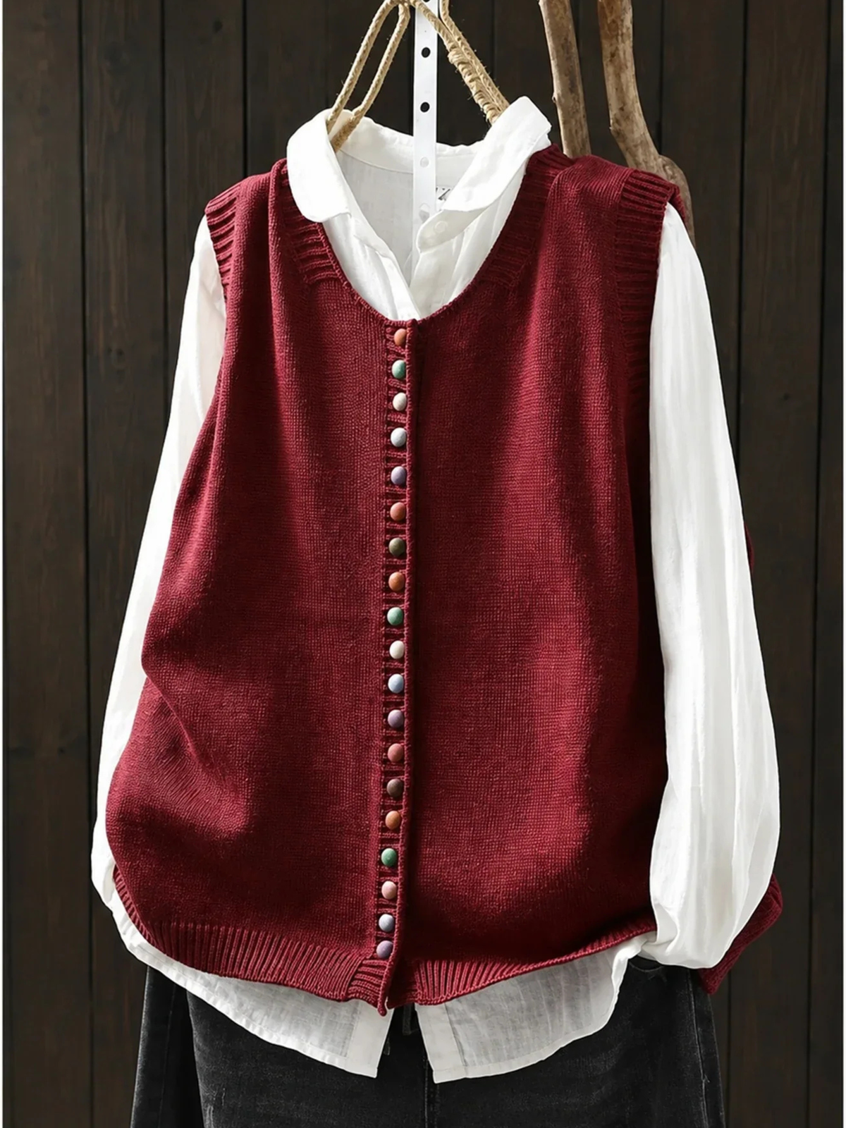 ELIZA & MAREN | COLORFUL BUTTON KNIT VEST FOR WOMEN