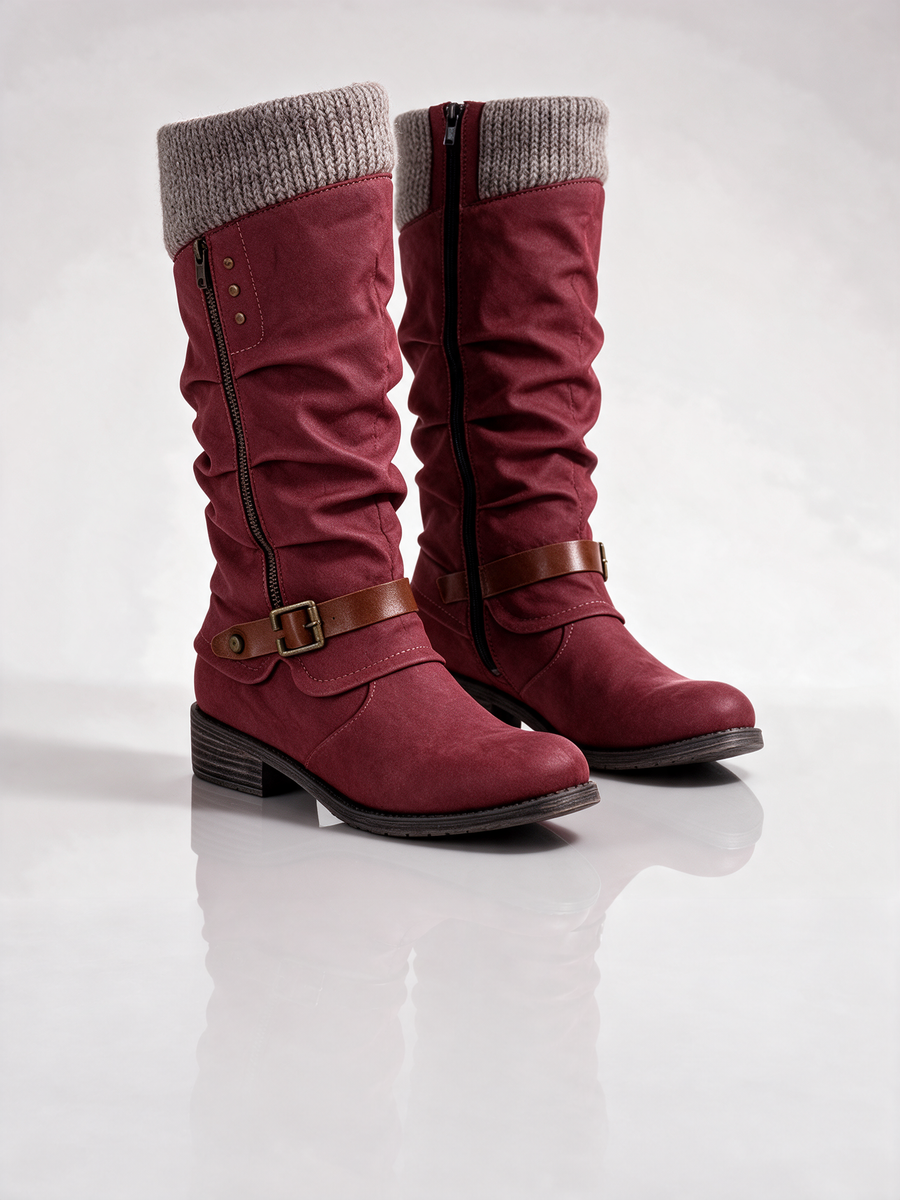 ELIZA & MAREN | KNIT COLLAR MID-CALF BOOTS FOR WOMEN