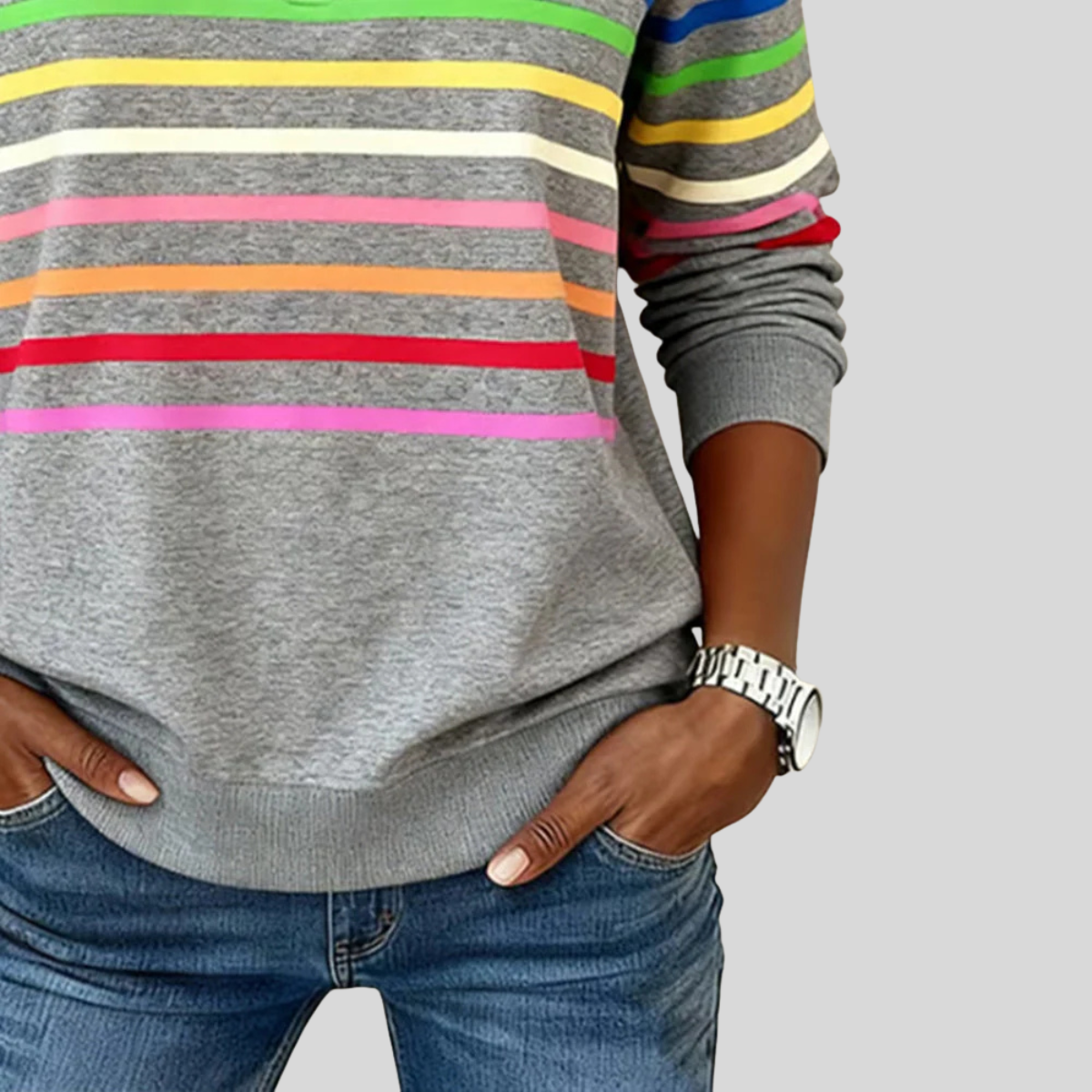 ELIZA & MAREN | STRIPED QUARTER-ZIP SWEATSHIRT FOR WOMEN
