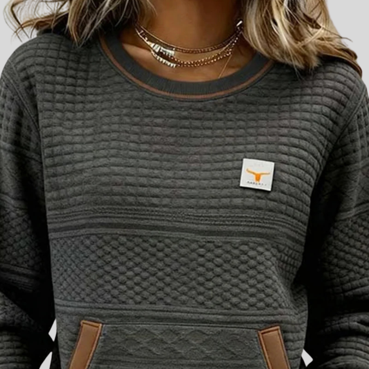 ELIZA & MAREN | TEXTURED CREW NECK SWEATSHIRT FOR WOMEN