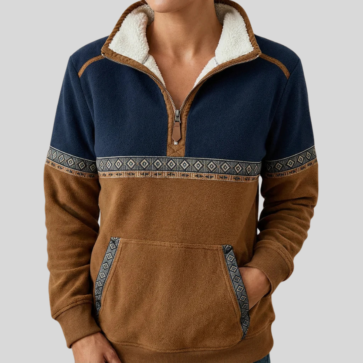 ELIZA & MAREN | SHERPA COLLAR HALF-ZIP PULLOVER FOR WOMEN