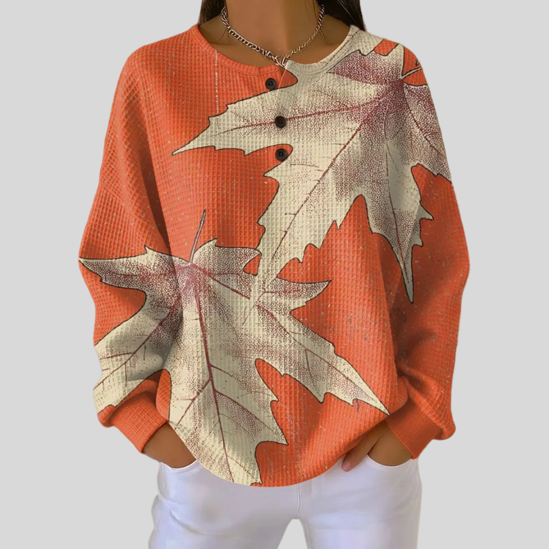 ELIZA & MAREN | AUTUMN LEAF WAFFLE SWEATSHIRT FOR WOMEN