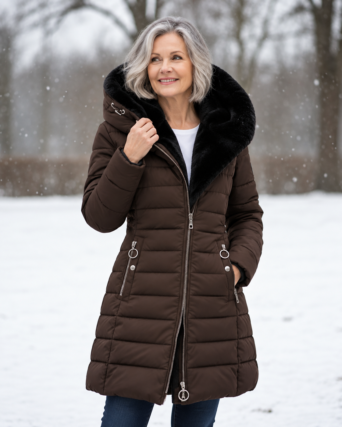 ELIZA & MAREN | QUILTED HIGH HOOD COAT FOR WOMEN