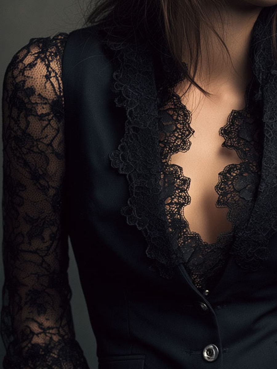 ELIZA & MAREN | SEMI-SHEER SLEEVE BLAZER FOR WOMEN