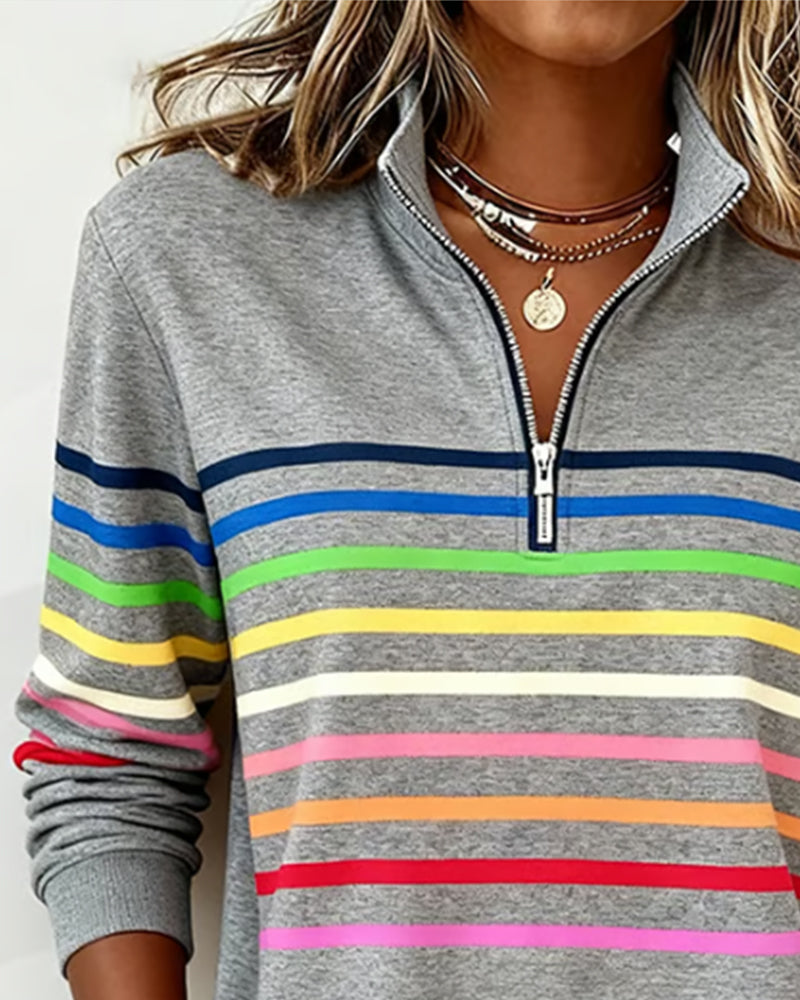 ELIZA & MAREN | STRIPED HALF-ZIP PULLOVER FOR WOMEN