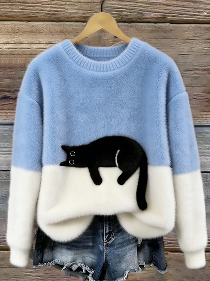ELIZA & MAREN | OVERSIZED CAT PRINT SWEATER FOR WOMEN
