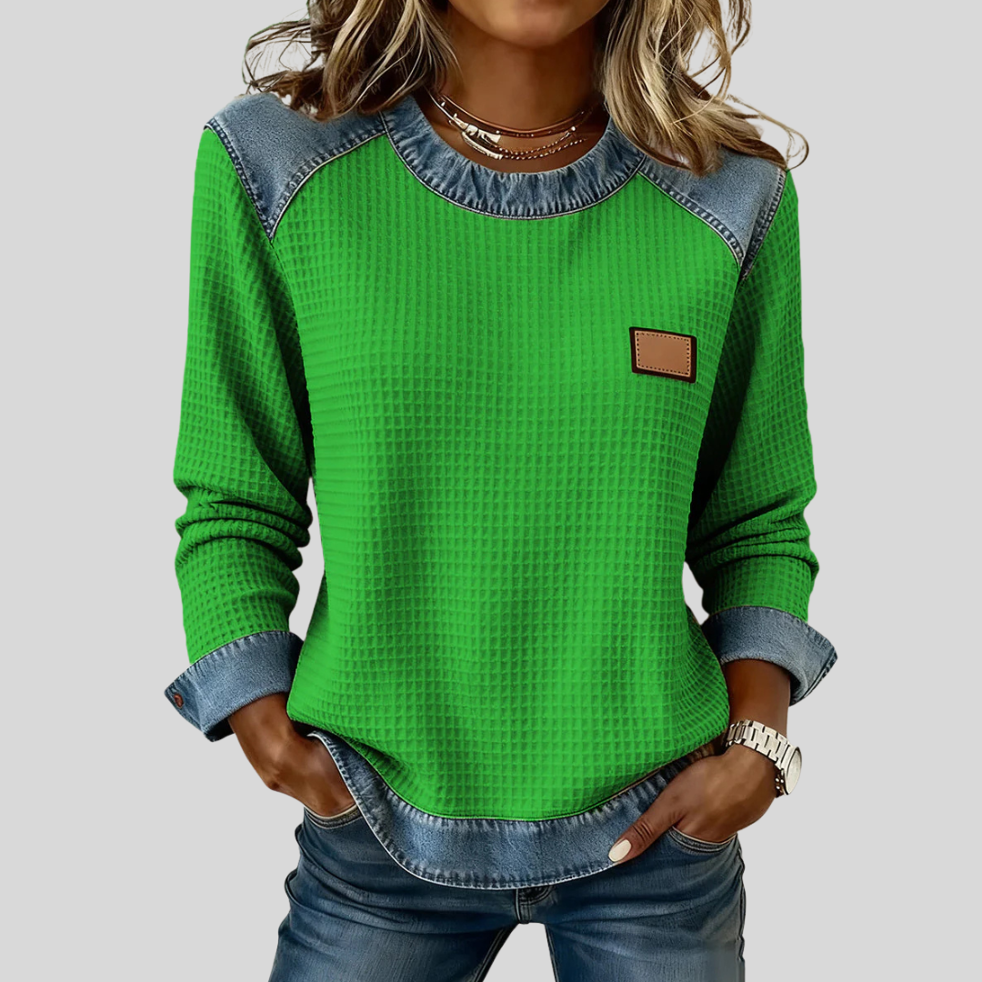 ELIZA & MAREN | CONTRAST TRIM WAFFLE SWEATSHIRT FOR WOMEN