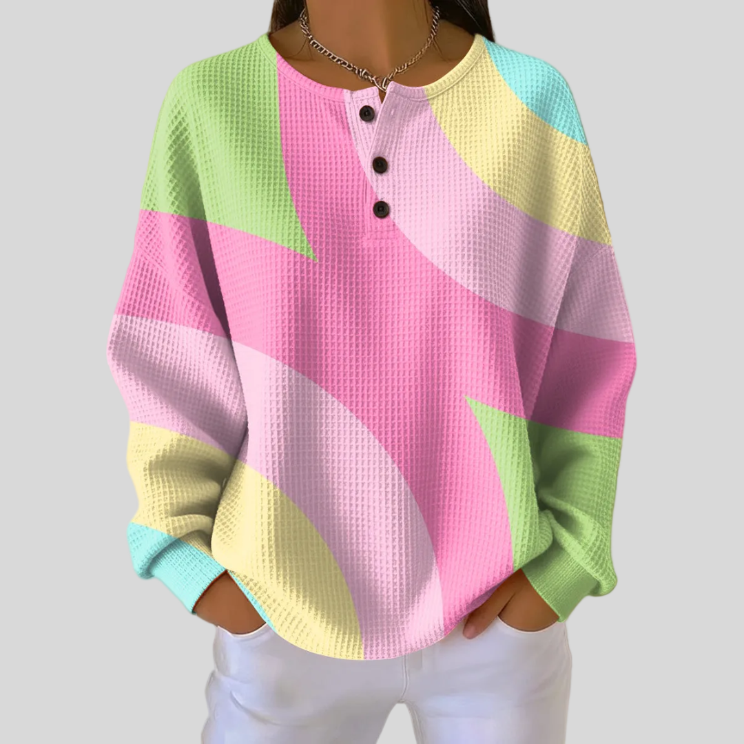 ELIZA & MAREN | PASTEL ABSTRACT HENLEY SWEATSHIRT FOR WOMEN