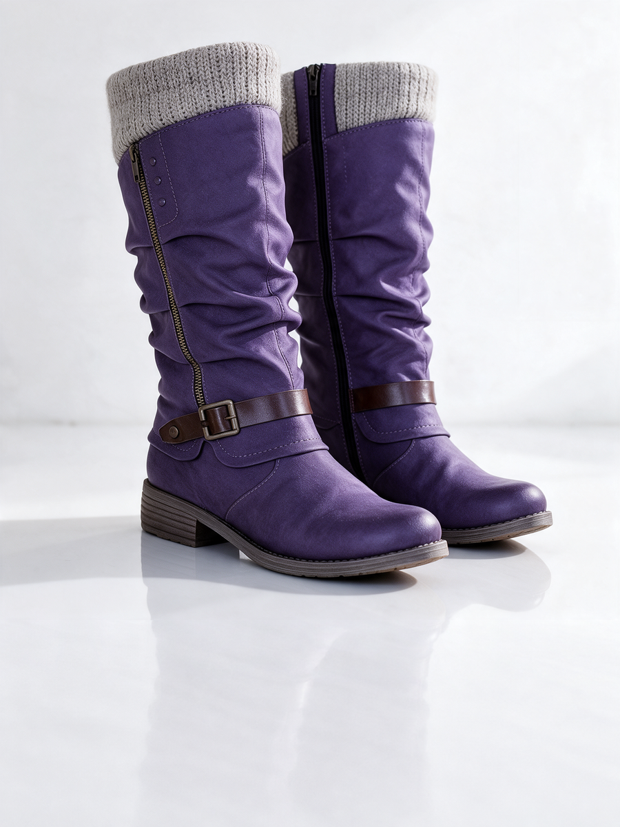 ELIZA & MAREN | KNIT COLLAR MID-CALF BOOTS FOR WOMEN