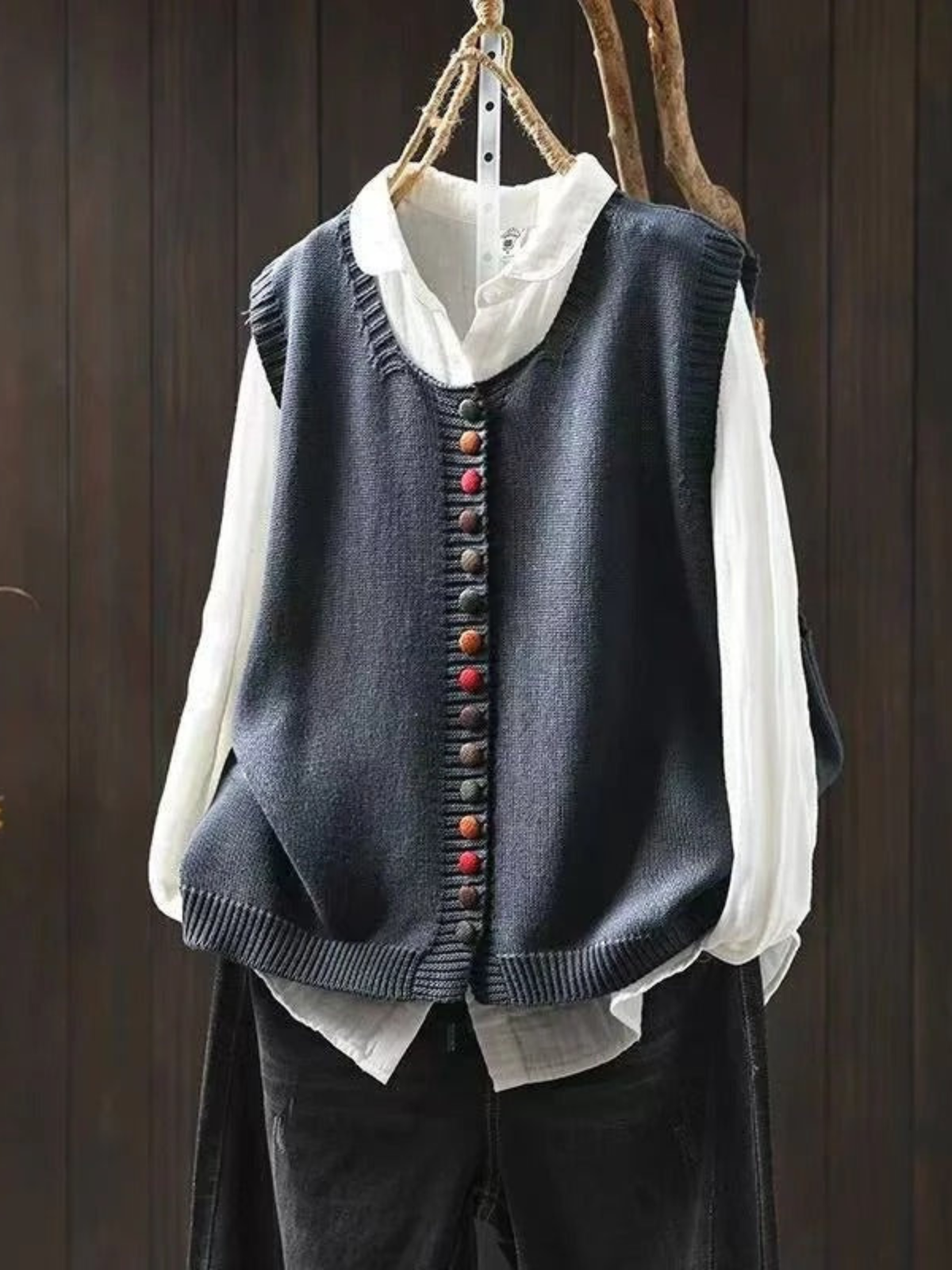 ELIZA & MAREN | COLORFUL BUTTON KNIT VEST FOR WOMEN