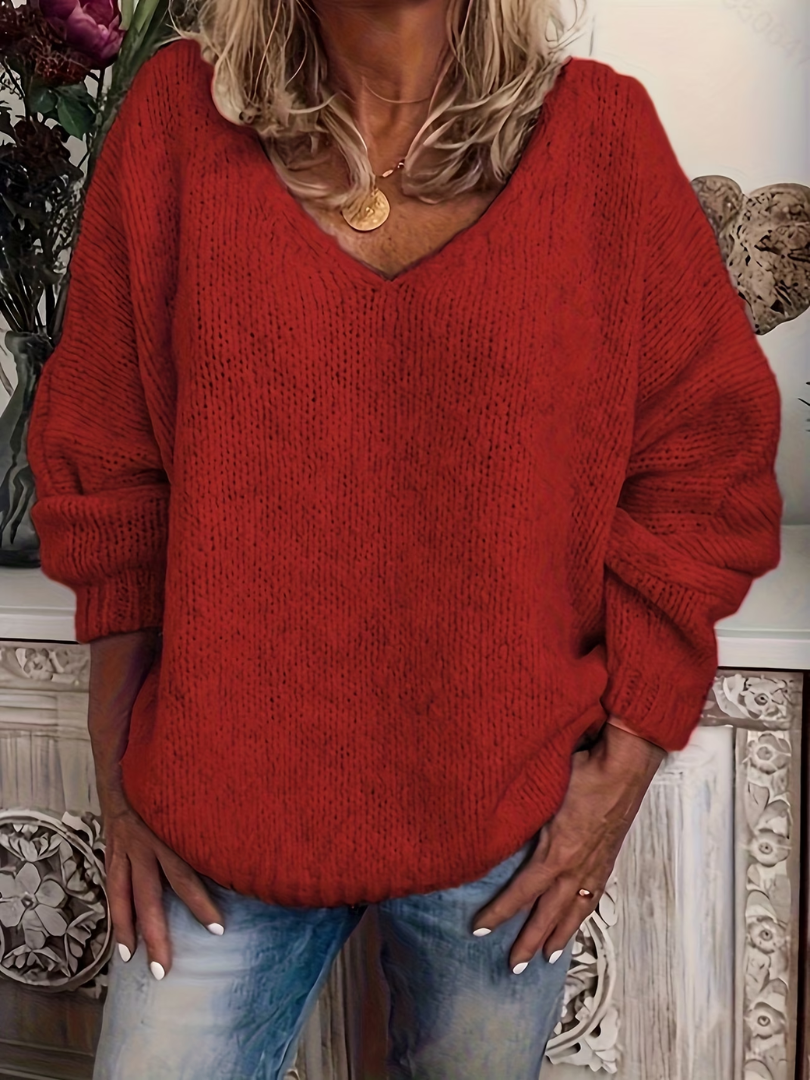 ELIZA & MAREN | CHUNKY V-NECK SWEATER FOR WOMEN