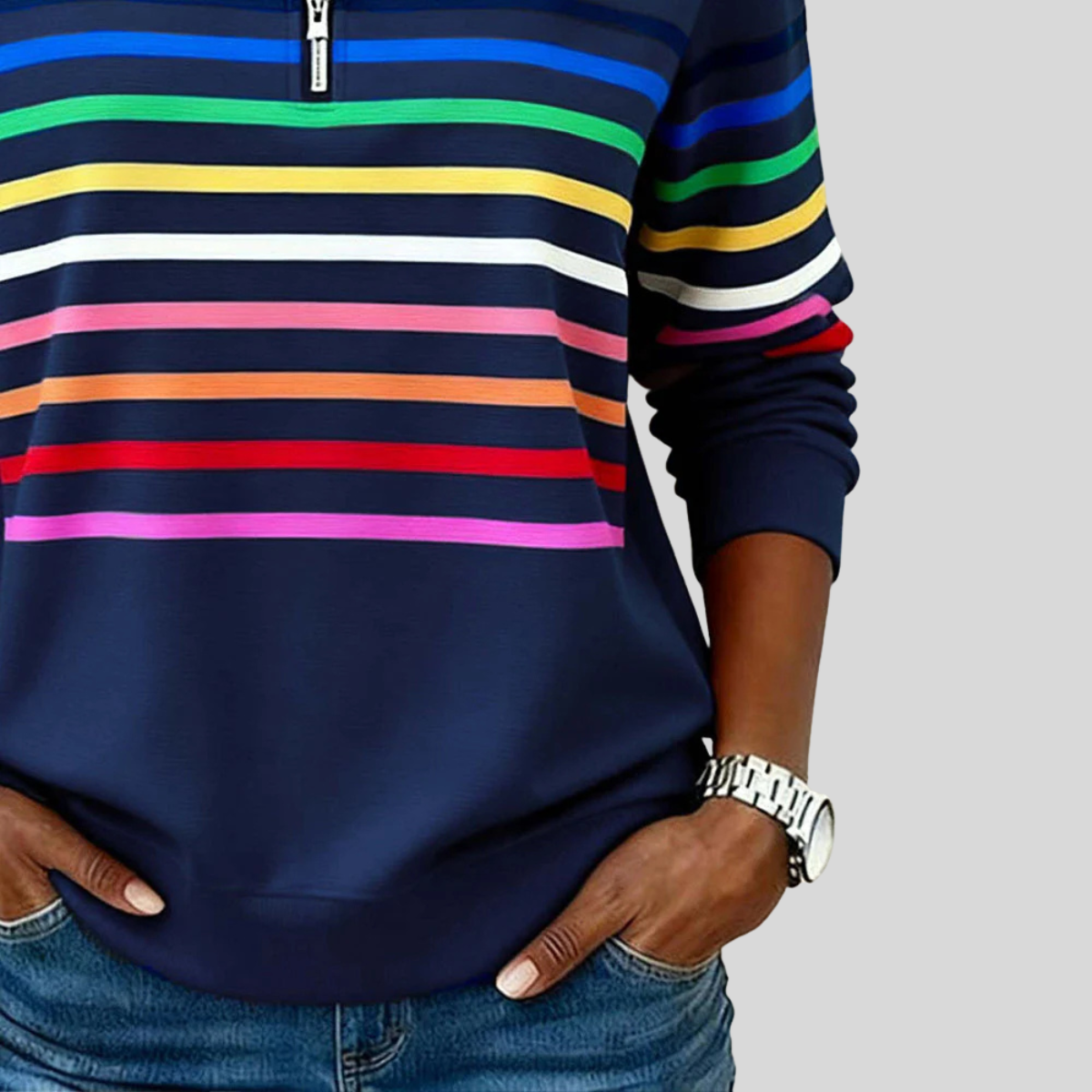 ELIZA & MAREN | STRIPED QUARTER-ZIP SWEATSHIRT FOR WOMEN
