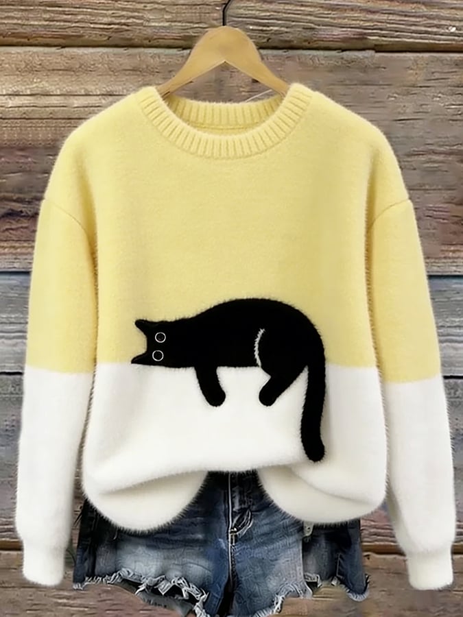 ELIZA & MAREN | OVERSIZED CAT PRINT SWEATER FOR WOMEN
