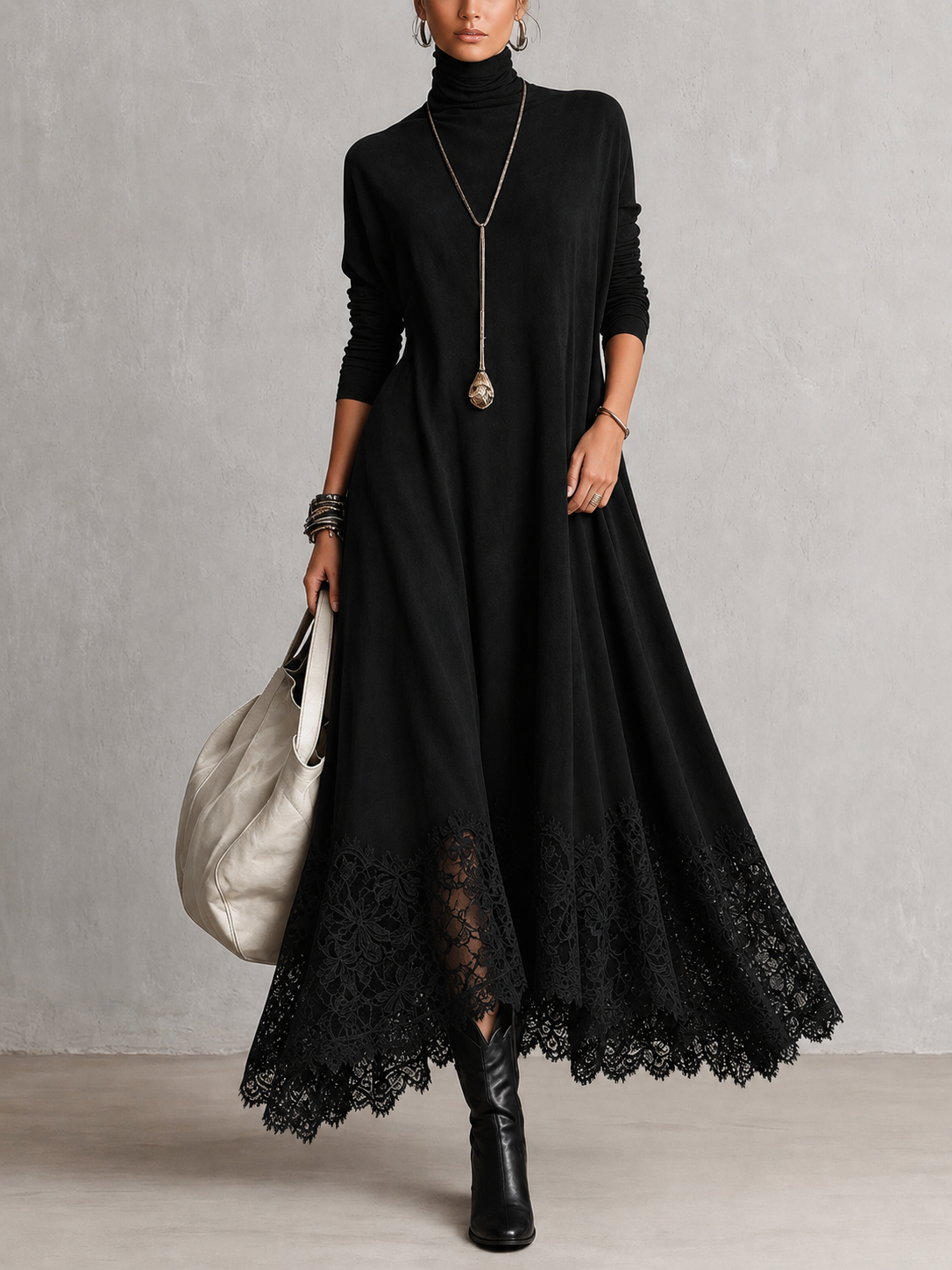 ELIZA & MAREN | SUEDE-EFFECT LACE MAXI DRESS FOR WOMEN