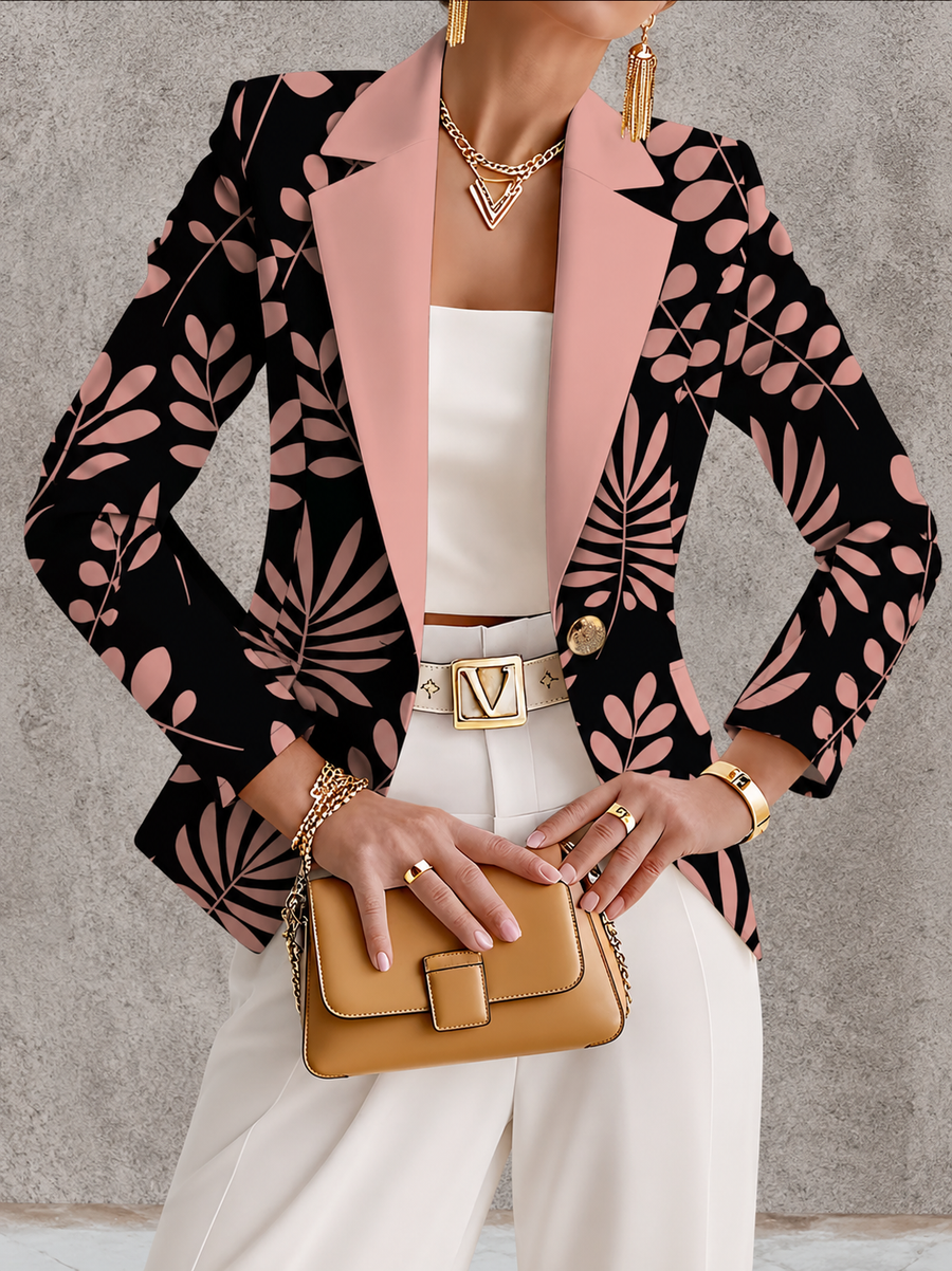 ELIZA & MAREN | PINK BOTANICAL LEAF BLAZER FOR WOMEN