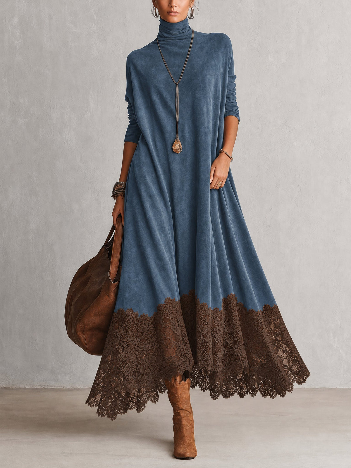 ELIZA & MAREN | SUEDE-EFFECT LACE MAXI DRESS FOR WOMEN