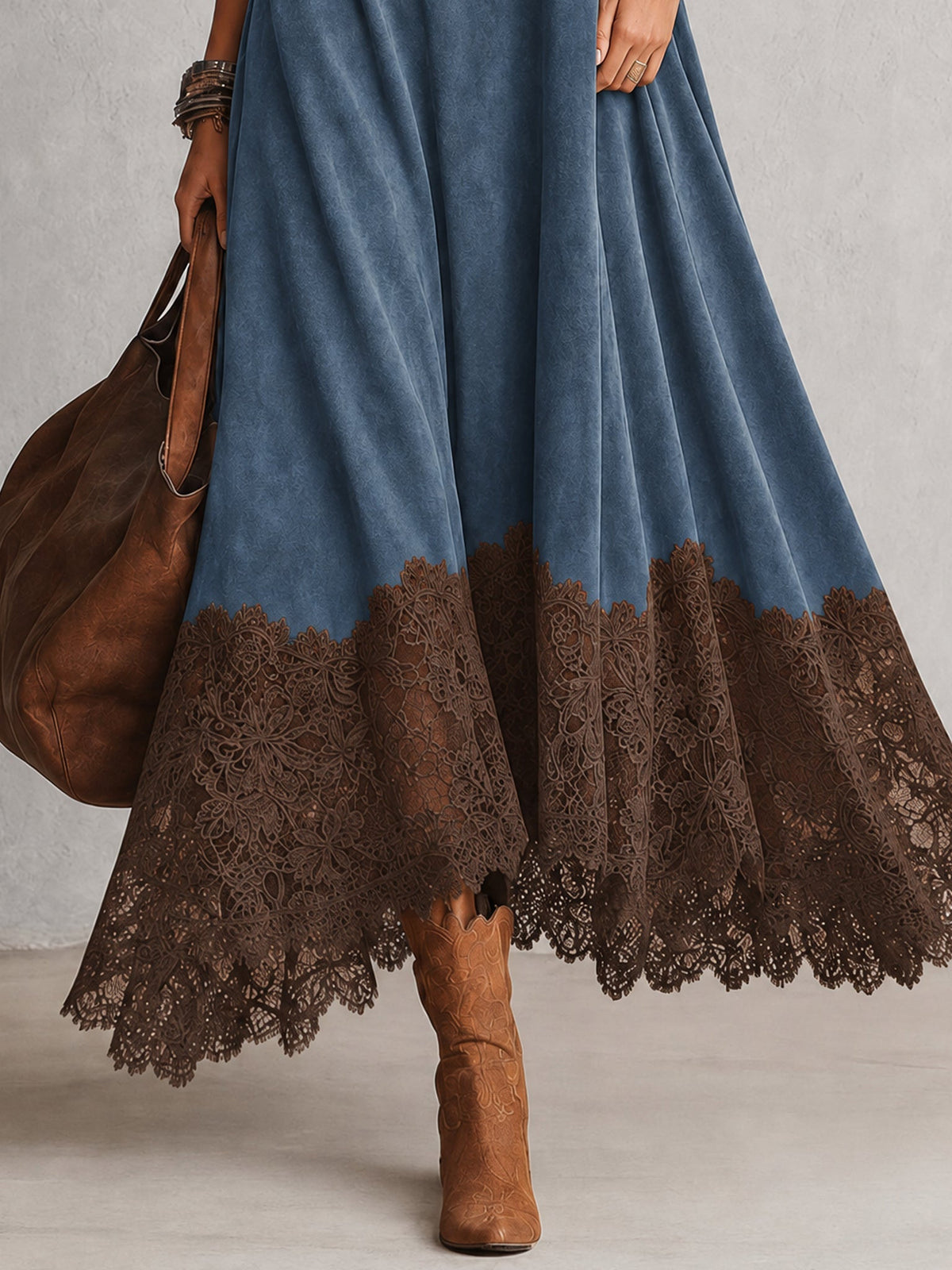 ELIZA & MAREN | SUEDE-EFFECT LACE MAXI DRESS FOR WOMEN