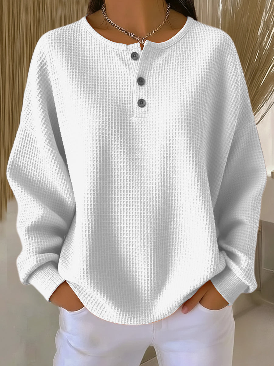 ELIZA & MAREN | TEXTURED HENLEY SWEATSHIRT FOR WOMEN