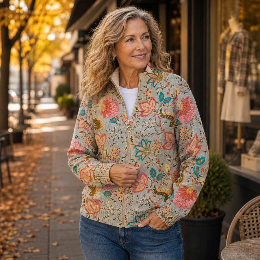 ELIZA & MAREN | GARDEN FLORAL ZIP CARDIGAN FOR WOMEN