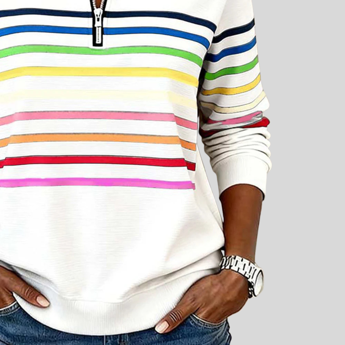 ELIZA & MAREN | STRIPED QUARTER-ZIP SWEATSHIRT FOR WOMEN
