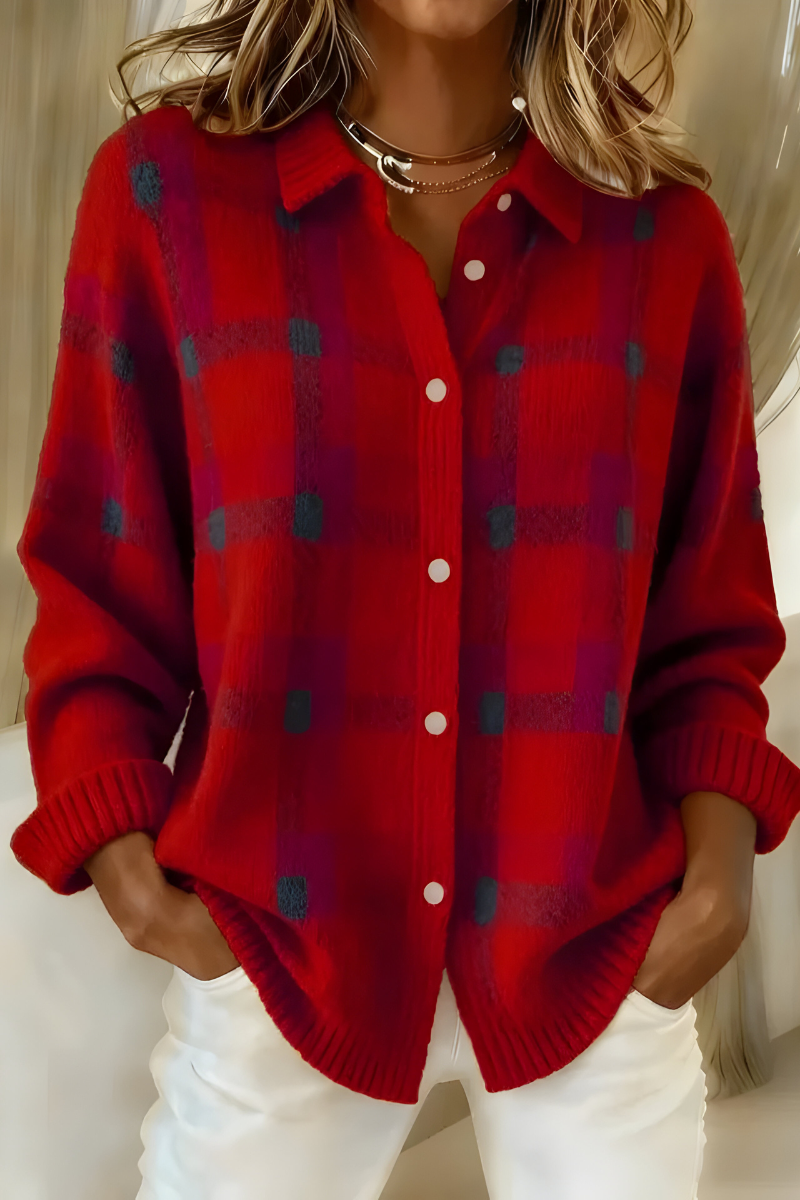 ELIZA & MAREN | CHECKERED KNIT CARDIGAN FOR WOMEN