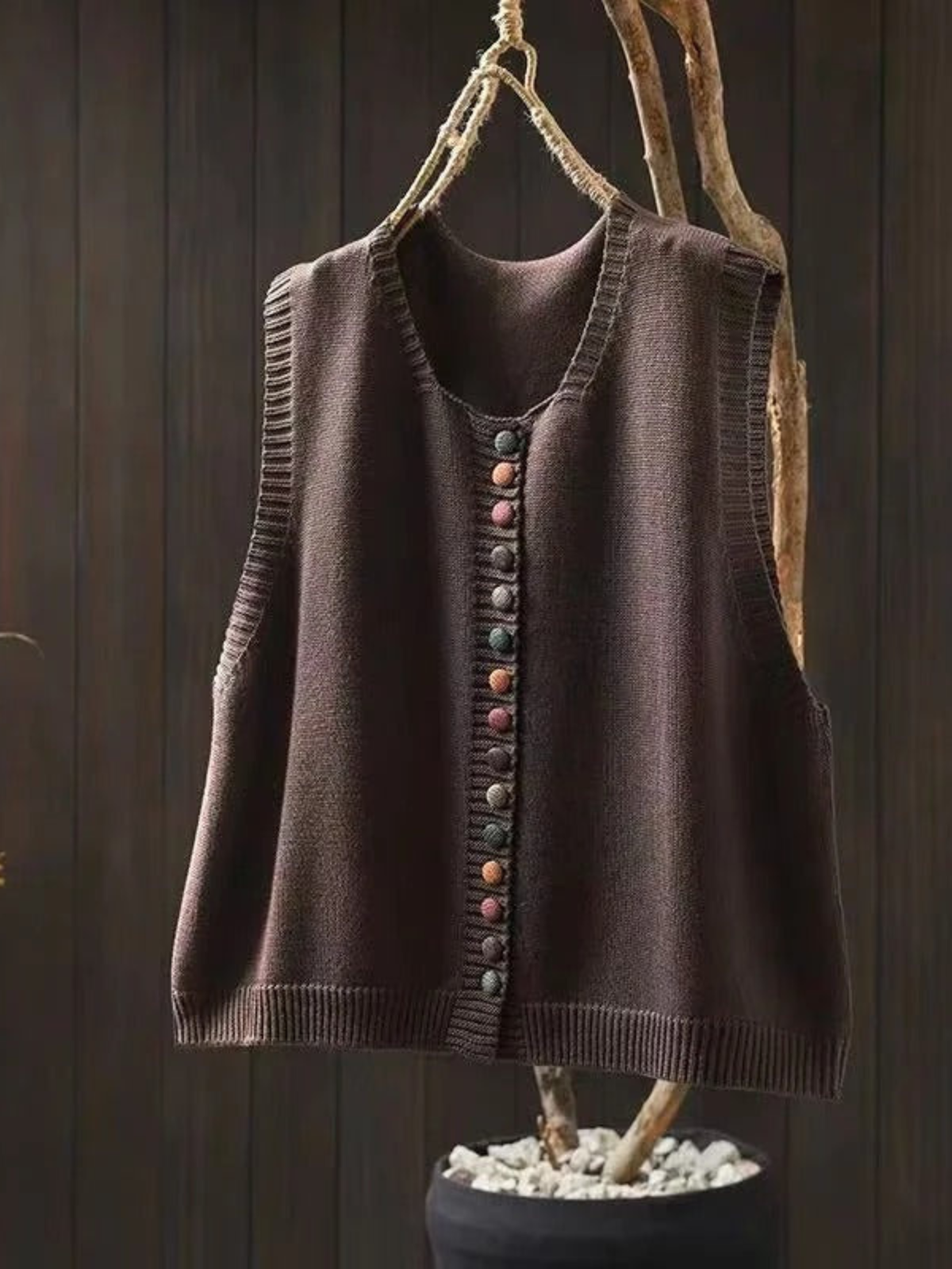 ELIZA & MAREN | COLORFUL BUTTON KNIT VEST FOR WOMEN