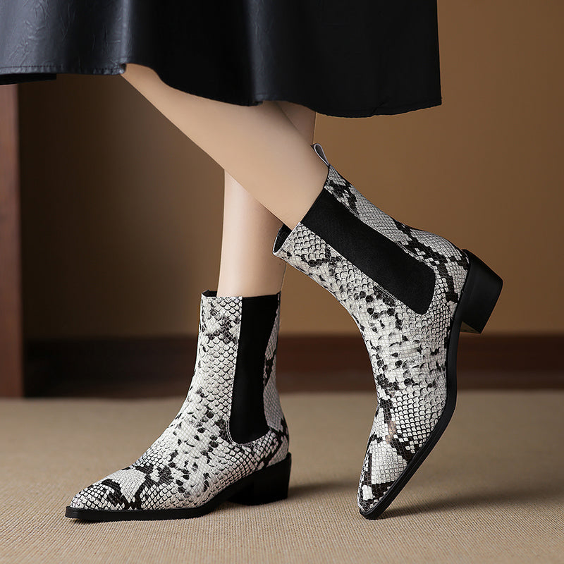 ELIZA & MAREN | SNAKE EFFECT ANKLE BOOTS FOR WOMEN